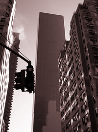 This is an image of a person going to a bank